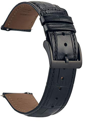 EACHE Uhrenarmband 22mm Leder Schwarz Krokodilmuster für Herren,Kroko Prägung Leder Uhrenarmband Vintage für Herren,Schnellverschluss Alligator Geprägtes Leder Uhrenarmbänder mit Schwarze Schnalle