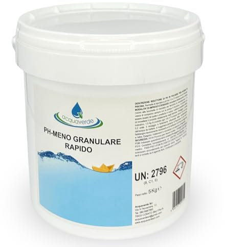 acquaverde | PH - Meno Granulare Rapido 5 kg, Correttore per Ridurre il Valore di PH nella Piscina, Rapida e Completa Dissoluzione senza Residui per Acqua sempre Limpida e Bilanciata, Effetto Tampone