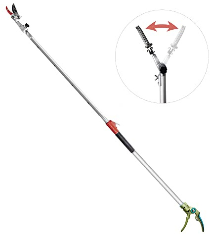GARTOL Pruner for Garden, Cut Upto 1 Inch & Hold Telescopic Pole Pruner, Fruit Picker with Rotating Blade Head, Lightweight Aluminum Extendable Handle for Tree Branch Cutter, 3.67-5.45 FT, Silver