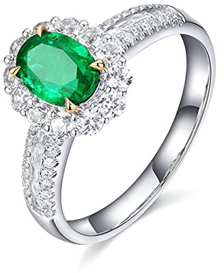 KnSam Damen Ring, Goldring Für Frauen Trauring Rosegold Damen Blume 18 K 750 Weißgold Hochzeitringe Für Damen Mit Smaragd Weiß Gold Gr. 53 (16.9)