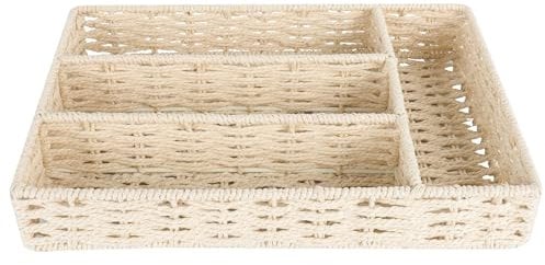 Angoily Woven Wicker Storage Baskets with Compartments, Divided Storage Organizer Box, Countertop Organizer Shelves Bins for Shelf, Desktop, Drawer