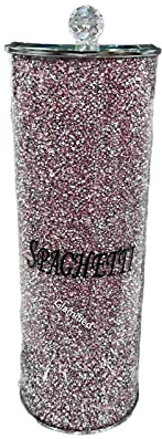 Glamified Crushed Diamond Glass Pink Spaghetti Jar Crystal Storage Round Cookie Barrel, Decorative Kitchen Food Storage