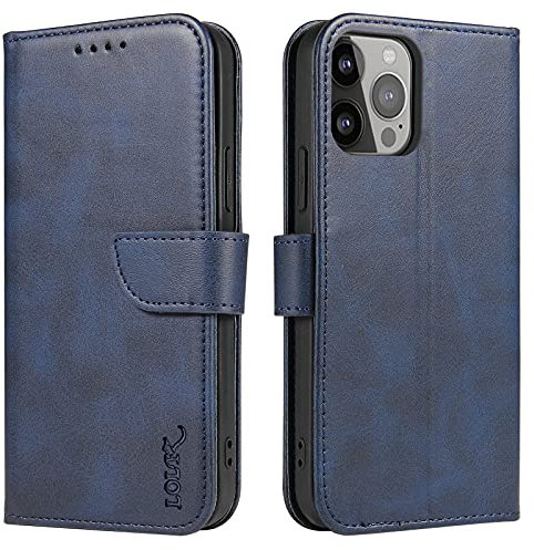 LOLFZ Wallet Case for iPhone 13, Vintage Leather Book Case with Card Holder Kickstand Magnetic Closure Flip Case Cover for iPhone 13 - Blue