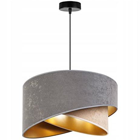 Light-Home Milan Elegant Hängelampe - Modern Deckenlampe für Wohnzimmer Schlafzimmer und Esszimmer - Designer Pendelleuchte aus Metall mit Lampenschirm aus Velours - Baiser und Grau