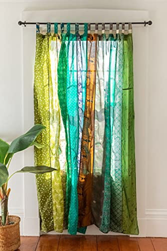 Indischer alter Sari-Vorhang, Türvorhang, Fensterdekoration, Seide, Sari, Hippie, Recycling-Vorhänge, Grün