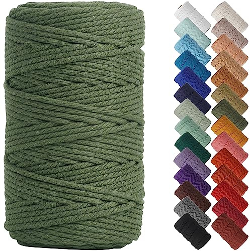 NOANTA Olivgrüne Makramee-Schnur, 4 mm x 109 Yards, farbiges Makramee-Seil, Baumwollseil, Makramee-Garn, Bunte Baumwollschnur für Wandbehang, Pflanzenaufhänger, Basteln, Stricken