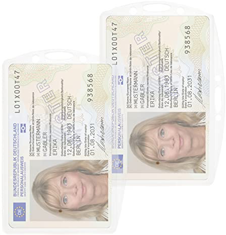 2x Ausweishülle aus Hart-PVC im Quer- & Hochformat - Schutzhülle für Ausweise & Karten im Scheckkartenformat (54 x 85 mm) - Platz für zwei Karten - mit zwei Langlöchern für Band