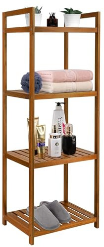 Utoplike 4 Tier Teak Wood Bathroom Shelf, Rustic Freestanding Shelf Units, 4 Shelves Storage for Bathroom, Kitchen, Office