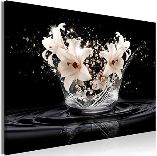B&D XXL - Wandbilder XXL Blumen Leinwandbild 1 tlg Kunstdruck modern Wandbilder XXL Wanddekoration Design Wandbild Lilien Zen Spa Wasser bokeh b-C-10206-b-a