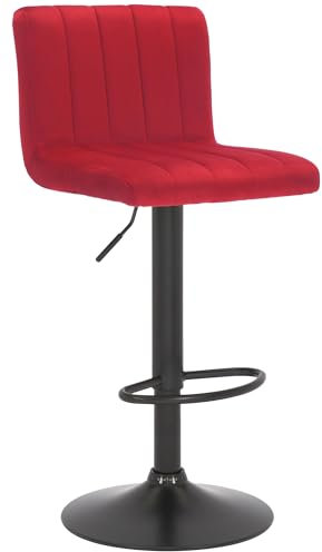 CLP Barhocker Jamie I Gepolsterter Barstuhl mit Samt-Bezug I Höhenverstellbarer und drehbarer Tresenhocker mit Rückenlehne, Farbe:rot