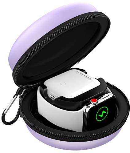 MoKo Travel Case Compatible with Apple Watch Series 10/9/8/7/6/5/4/3/2/1/SE, Portable Protective Travel Storage Bag Fit iWatch Stand and Airpods 2 & 1 Charging Case Station Dock,Taro Purple