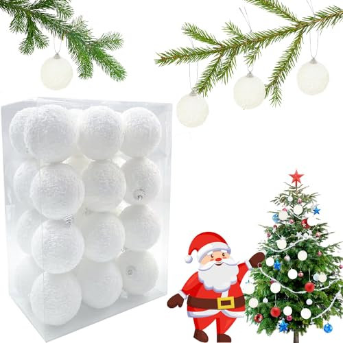weihnachtskugeln christbaumkugeln, Weihnachtskugeln Weiß, 24 Stücke Weihnachtskugeln Ornamente, Christbaum Anhänger Deko für Christmas Tree Decoration, Weihnachtsschaumkugel Ornamente
