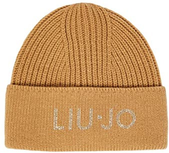 LIU.JO Beanie Mütze, Logo, Strass, Karamellbraun