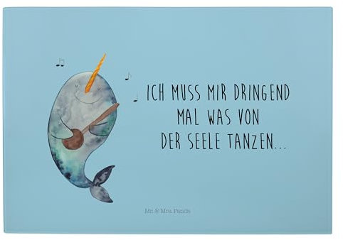 Mr. & Mrs. Panda XL Glas Schneidbrett Narwal Gitarre - Geschenk, Tanzen, Küche, Glasschneidebrett, Problemlösung, Frühstücksbrett, Schneidebrett,