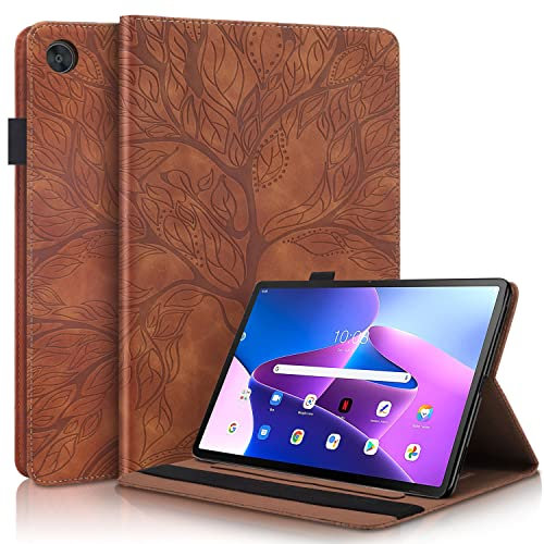 Succtopy Hülle für Lenovo Tab M10 3rd Gen 10.1 Zoll 2022 Folio Flip PU Leder Schutzhülle Lenovo Tab M10 3rd Gen 10.1 2022 Stifthalter Stand Wallet Cover Case Tablet Hülle TB-328FU/TB-328XU Braun