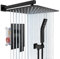 Rainsworth Rain Shower System Wall Mounted 40 x 40 cm Square Rain Shower Head, Advanced Air Injection Technology, Stainless Steel and Brass Accessories, Shower System Black