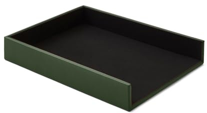 Eglooh - Atena - Ablagefächer für Schreibtisch und Büro Echtes Leder Grün - Bürobedarf Briefablage Papierablage Ablagekorb für DIN A4 - cm 32 x 24,2 x H.5 - Made in Italy