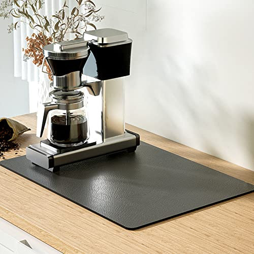 Coffee Mat 16''x24'', Dish Drying Mats for Kitchen Counter Absorbent Hide Stain Bar Mat Coffee Bar Accessories Anti Spill Mat Rubber Backed Fit Under Coffee Maker Espresso Machine Dish Rack (Gray)