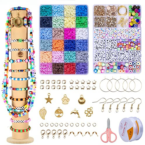 YOVOCA Perlen für Armbänder 5620 Stücke, 24 Farben Perlen Set 6mm Perlen zum Auffädeln, Heishi Perlen Set Selber Machen Set mit Buchstaben Perlen & Anhänger für DIY Armband Schmuck Halskette Ohrring