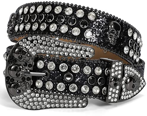 SUOSDEY Totenkopf Strass Gürtel Stilvoll Nietengürtel Herren Damen Punk Gürtel für Jeans Kleider Hose