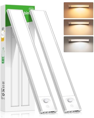 TNMOO Luz Led Armario con Sensor de Movimiento, LED Cocina Bajo Mueble Recargable, Luz Nocturna con 3 Modos, Regulable Lampara LED Adhesiva para Gabinete, Cocina, Escalera, Pasillo