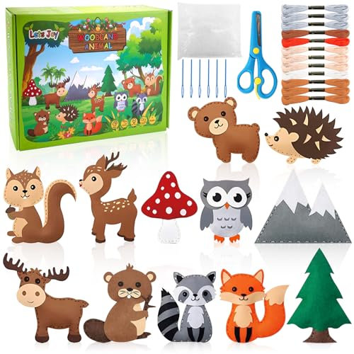 Lets Joy Waldtier Nähset Kinder, Näh Bastelset für Kinder, Filz Nähsets Set, DIY Filz Bastelset Waldtier Filzset für Anfänger Kinder, Kreativsets Nähen Bastelset, DIY Nähset Filzfiguren