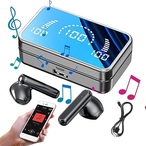 In Ear Wireless Earphones - Earphones Noise Cancelling Wireless Headphones,Sweat-proof, Hi-Fi Audio, LED Screen 5.2 Wireless Earbuds with 2200mah Screen Charging Case Novent