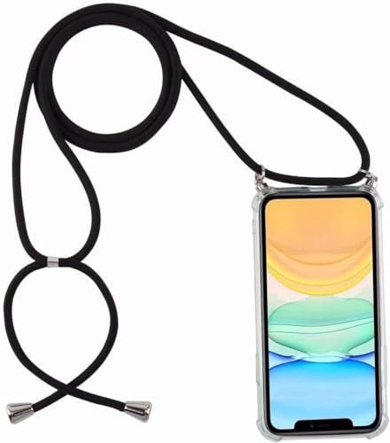 Sewutoyu Coque Collier pour Vivo V29 5G, Housse pour Smartphone à Porter au Cou - Étui à bandoulière Cordon - Lanyard Case Protection Complète, Étui en Silicone Transparent, Noir