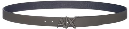 Armani Exchange Men's Reversible, Logo Plaque Belt, Navy/Dark Shadow, One Size