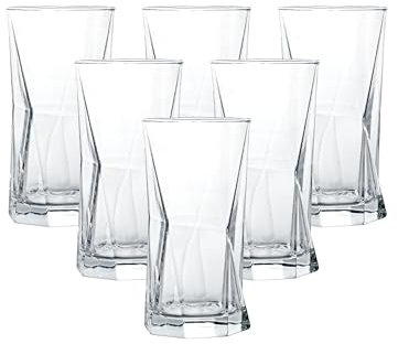 simpa Lucente Geometric Dimond Hi-Ball Drinking Glasses 425ml Set of 6