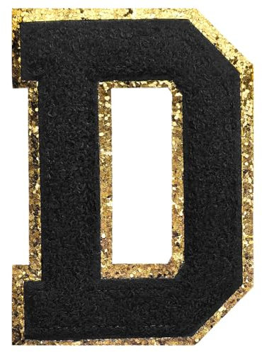GYGYL Chenille-Buchstaben-Aufnäher, zum Aufbügeln, groß, für Team-Kostüm-Dekoration, Höhe 11,4 cm, schwarzer Buchstabe D, 3 Stück
