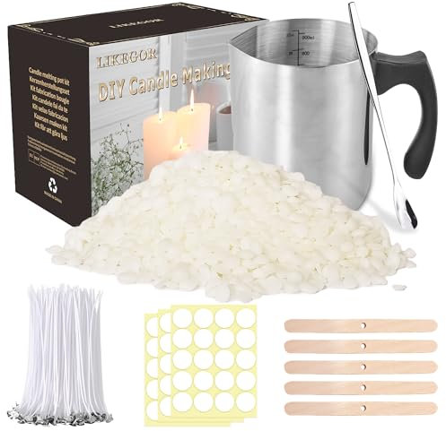 Aslanka - Kit de fabricación de velas (900 ml, 1 kg de cera de soja natural, 5 portabrocas de vela de madera, 100 mechas de vela.