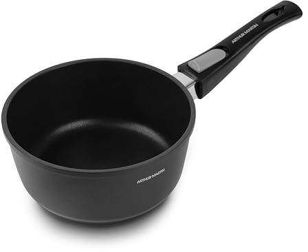Arthur Martin - Casserole 18 cm - Fonte aluminium revêtement anti adhérent anses et poignées détachable - Tous feux dont induction - Passe au lave-vaisselle, Noir