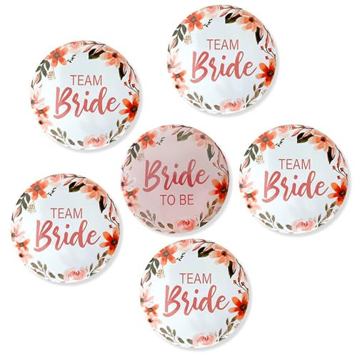 Koboko Team Bride, JGA Buttons, JGA Accessoires Frauen, Buttons anstecker Junggesellinnenabschied Accessoires und Hochzeitsfeier Party Polterabend (Rosa Spitze, 6 Stücke)