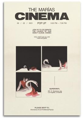 TRXU The Marías Kino-Poster, Albumcover, Musikposter für Schlafzimmer, ästhetisches Poster, dekorative Malerei, Leinwand, Wandkunst, Wohnzimmer, Poster, Schlafzimmer, Gemälde, 50 x 75 cm, ungerahmter