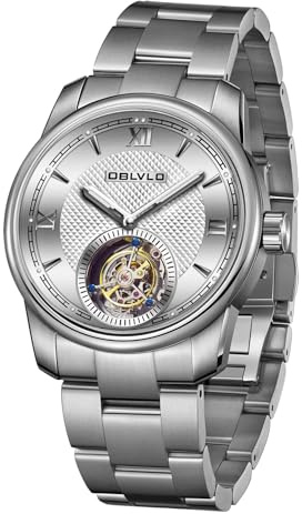 OBLVLO Luxusmarke Herren Edelstahl Tourbillon Uhr Selbstaufzug Automatikuhren Wasserdicht Business Uhr für Herren SK-TOUR