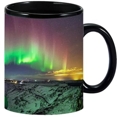 Heat Changing Reveal Mug - Colour Changing Coffee Mug, Ceramic Coffee Mug in Northern Lights Design, Heat Sensitive Magic Mug for Hot and Cold Drinks Hot Drinks