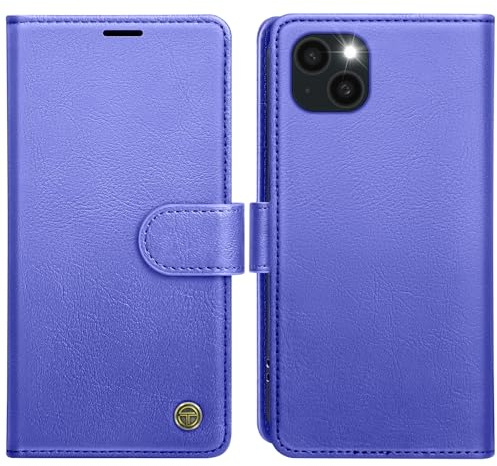 AIMOYU for iPhone 14 Case, Flip Wallet Leather Phone Case with [4 Card Slots] [Kickstand] [RFID Blocking] Magnetic Protective Shockproof Cover for iPhone 14 Phone Case - Lake Blue