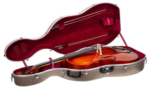Crossrock Custodia per Violoncello 4/4 e 3/4 in ABS | Finitura Champagne Opaco, Interno in Velluto Rosso Vino, Guscio Rigido con Ruote, Serratura, Spallacci e Porta Arco