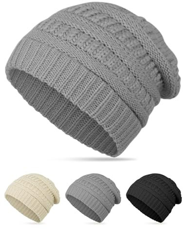 MELLIEX Beanie Mützen Damen, Warme Wintermütze, Weich Slouch Strickmütze，Grau