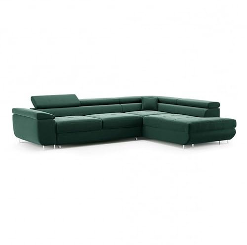 BETTSO - Sofa L Form - Ecksofa mit Schlaffunktion und Bettkasten - 272 x 202cm, Liegefläche 123 x 95cm. - Big Sofa, Wohnlandschaft XXL, Relaxfunktion - Ottomane Rechts, Grün