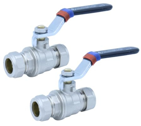 Ball Valve Full Bore Black Lever Compression, 15mm, 22mm and 28mm, Chrome Plated Brass (15mm, 2)