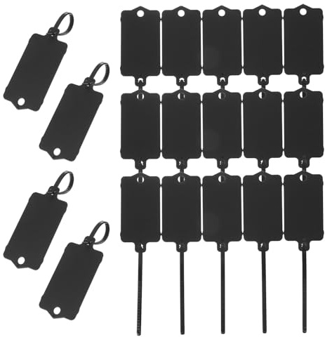 PATIKIL 50Pcs Étiquettes en Plastique Imperméables Vierges Noir | Étiquettes d'Expédition, Réutilisables, Inscriptibles avec Attache Zippée pour Étiquetage de Bagage, 2,48 x 1,46 Pouce