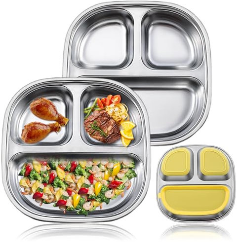 Goiern 2 Stück Baby Teller mit Saugnapf Edelstahl Saugplatten für Baby Geteilter Teller für Babies Kleinkind Baby Teller mit Saugfunktion für Kinder Ernährungsbedarf