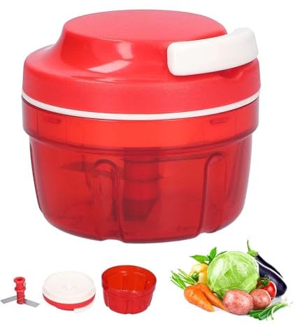 Zwiebelschneider, Zwiebelschneider mit Seilzug, Zwiebelschneider 300ml, Gemüseschneider Haushalt Kordelzug Design, Handbuch Gemüsehacker, Shredder Fleischmixer, Küchenbedarf Rot