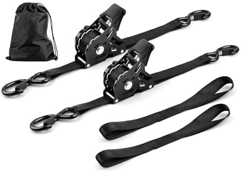 Lot de 2 sangles à cliquet rétractables robustes de 3 m – Sangles d'arrimage à cliquet – Résistantes à la rupture – Avec verrouillage de sécurité, crochets en S et sangles d'arrimage à boucle douce