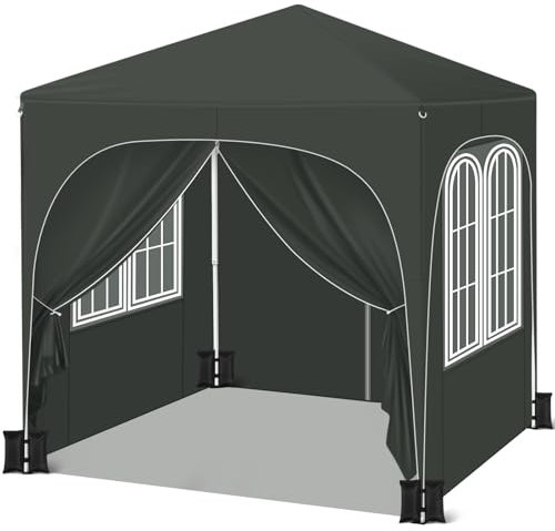 WOLTU Pavillon mit 4 Seitenteilen 4 Sandsäcke, Faltpavillon 2x2m mit Halbmonddach Tragetasche, Gartenpavillon wasserfest stabil UV-Schutz, Partyzelt Outdoor höhenverstellbar, Grau