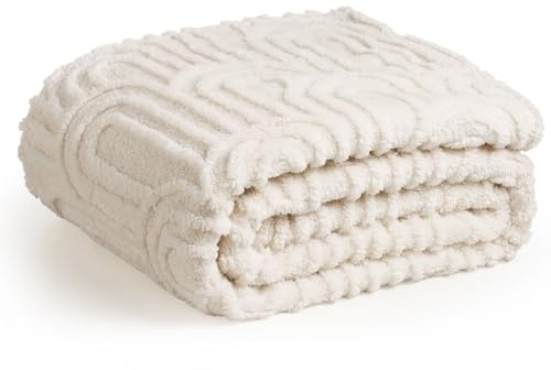Miyacare Kuscheldecke Flauschig 200x230 cm, Überwurf, Sofadecke, Weiche und Warme Gemütlicher Fleecedecke Für Bett und Couch, Wohn- & Kuscheldecken, Wohndecke (Wellen-Beige, W200 x L230CM)