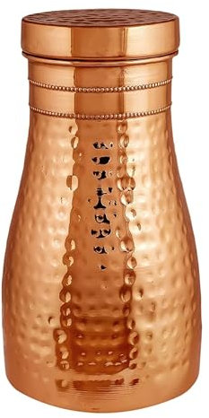 TRAFAART Carafes De Chevet En Cuivre 1.2 Litre/40 Oz Pichet Au Design Martelé Traditionnel Bouteille D'Eau De Chambre Pour Le Sport Et Le Yoga