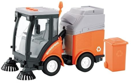 Collectible Race Car Model 1:16 For Road Sweeper Garbage Truck Music Story Sanitation Cleaning Truck Engineering Truck Bedroom Decoration(Orange)